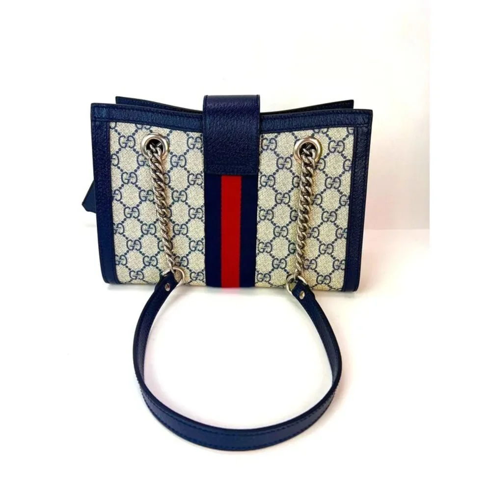 Gucci GG Supreme Dollar Calfskin Web Small Padlock Navy Tote